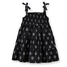 Carter's Girls Black Printed Smocked Sleeveless Woven Dress with Panty