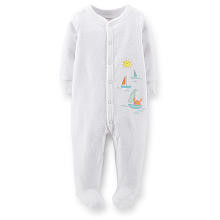 Carter's Neutral White Terry Footie with Embroidered Sailboat Appliques