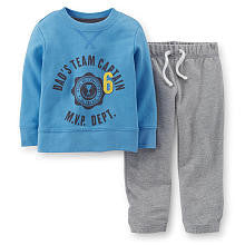 Carter's Boys 2 Piece Blue "Dad's Team Captain M.V.P Dept." Knit Long Sleeve Top and Grey Knit Pant Set - Toddler