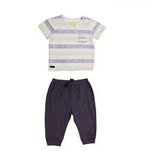 Kardashian Kids Boys' 2 Piece Gray/Black Playwear Set with Striped Short Sleeve T Shirt and Knit Track Pants