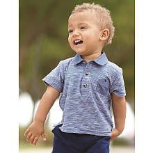 Kardashian Kids Boys Striped Slub Polo Top with Chambray Accents