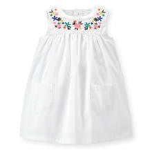 Carter's Girls White Sleeveless Woven Dress with Floral Embroidered Neckline and Panty