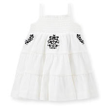 Carter's Girls White Sleeveless Woven Dress with Black Floral Embroidery and Panty