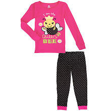 Koala Kids Girls' 2 Piece Pink/Black Queen Bee Pajama Set with Long Sleeve Shirt and Polka Dot Pants