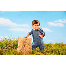 Kardashian Kids Boys' Blue Chambray Coveralls with Gingham Accents