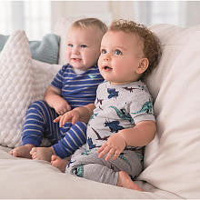 Carter's Boys Grey/Blue 4 Piece Cotton Pajama with Dinosaur and Stripe Tops with Matching Pant Sets