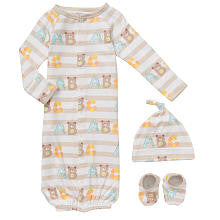 Koala Baby Neutral 3 Piece Tan/White ABC Stripe Layette Set with Snap Front Gown, Hat and Booties