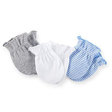 Carter's Boys 3 Pack Assorted Mittens with Blue Stripes, White and Grey