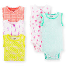 Carter's Girls Printed 5 Pack Sleeveless Bodysuits in Assorted Colors