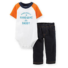 Carter's Boys 2 Piece White "Dangerously Handsome Like Daddy" Raglan Bodysuit and Faux Denim Pant Set