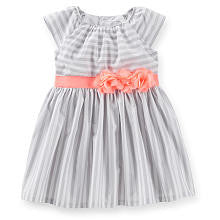 Carter's Girls Grey Striped Woven Sundress with Pink Belt Detail