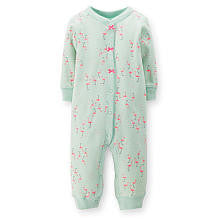 Carter's Girls Mint Flamingo Printed Easy Entry Rib Coverall