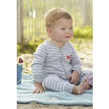 Carter's Boys Grey Striped Easy Entry Rib Coverall with Embroidered Crab Applique