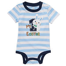 Koala Kids Boys' Blue/White Easter Bunny Short Sleeve Bodysuit