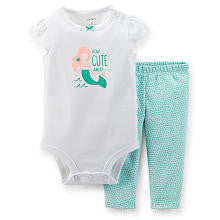 Carter's Girls 2 Piece "How Cute Am I?" Mermaid Printed Flutter Sleeve Bodysuit and Tuquoise Printed Legging Set