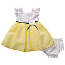 Koala Baby Girls 2 Piece White/Yellow Gingham Print Flutter Sleeve Dress with Diaper Cover