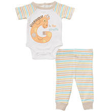 Koala Baby Neutral 2 Piece Pastel Giraffe Playwear Set with Short Sleeve Bodysuit and Striped Pants