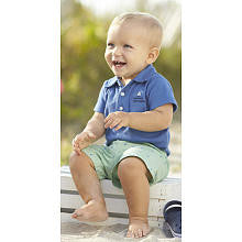 Carter's Boys 2 Piece Blue Short Sleeve Polo Bodysuit and Green Sailboat Schiffli Print Short Set