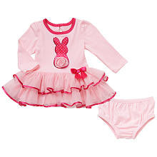 Koala Kids Girls' 2 Piece Pink Bunny Long Sleeve Tutu Dress and Diaper Cover Set