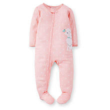 Carter's Girls Pink Polka Dot 1 Piece Poly Pajama with Poodle Applique