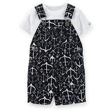 Carter's Boys 2 Piece White Short Sleeve T Shirt and Black/White Anchor Print Shortall Set