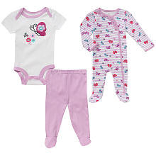 Koala Baby Girls' 3 Piece Purple/White Butterfly Layette Set with Footie, Short Sleeve Bodysuit and Footed Pants