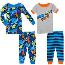 Koala Kids Boys' 4 Piece Pajama Set with Short Sleeve Top, Long Sleeve Top and 2 Printed Pants