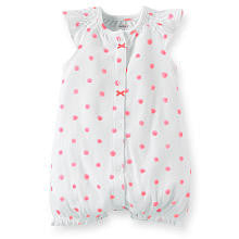 Carter's Girls White/Pink Polka Dot Flutter Sleeve Romper