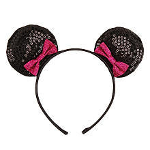 Disney Girls' Black/Pink Sequined Minnie Mouse Ears Headband