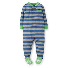 Carter's Boys Striped 1 Piece Poly Pajama with Dinosaur Foot Art