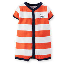 Carter's Boys Orange/White Striped "Local Cutie" Doggie Snap Front Romper