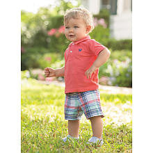 Carter's Boys 2 Piece Pink Short Sleeve Polo and Plaid Shorts Playwear Set