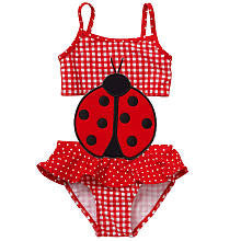 Koala Kids Girls' Red Plaid Ladybug Monokini Swimsuit - Toddler