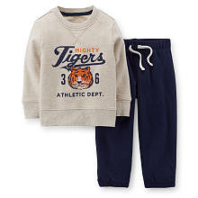 Carter's Boys 2 Piece Grey "Mighty Tigers 36 Athletic Dept." Sweatshirt and Navy Knit Sweatpants Set- Toddler