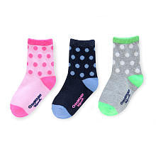 Oshkosh Girls 3 Pack Pink Polka Dot, Blue Polka Dot and Grey Polka Dot Socks