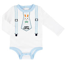 Koala Kids Boys White/Blue Easter Bunny Tie and Suspenders Long Sleeve Bodysuit