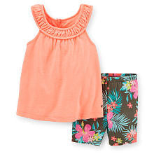 Carter's Girls 2 Piece Peach Sleeveless Top and Floral Printed Short Set