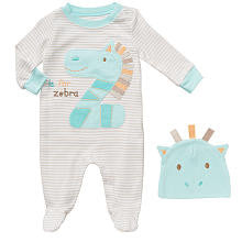 Koala Baby Neutral 2 Piece White/Aqua Z is for Zebra Layette Set with Striped Footie and Hat