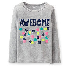 Carter's Girls Grey "Awesome" Glitter Screen Print Long Sleeve T Shirt - Toddler