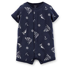 Carter's Boys Navy Sailboat Print Snap Front Romper