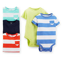 Carter's Boys 5 Pack Short Sleeve Striped Bodysuits in Assorted Colors