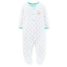 Carter's Girls White Polka Dot Printed Terry Footie with Embroidered Cupcake Applique