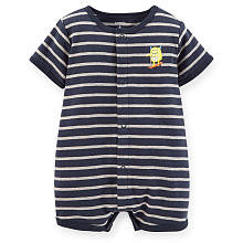 Carter's Boys Navy Striped Snap Front Romper with Mini Monster Turn Me Around Detail