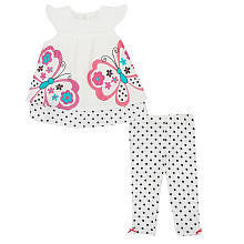 Koala Baby Girls' 2 Piece White Butterfly Sleeveless Tunic and Polka Dot Leggings Playwear Set