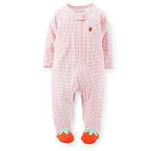 Carter's Girls Orange Easy Entry Footie with Embroidered Strawberry Applique