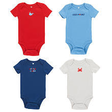 Koala Baby Boys 4 Pack Blue/Red Embroidered Short Sleeve Bodysuits