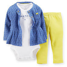 Carters Girls 3 Piece Navy Printed Peplum Top, White Slogan Short Sleeve Bodysuit and Yellow Pant Set