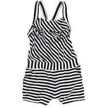 amy coe Girls' White/Black Striped Sunsuit with Ruffle Accents