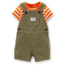 Carter's Boys 2 Piece Orange Striped Short Sleeve T Shirt and Terry Shortall Set