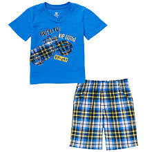 Koala Kids Boys' 2 Piece Short Sleeve V-Neck Top and Plaid Shorts Playwear Set - Toddler